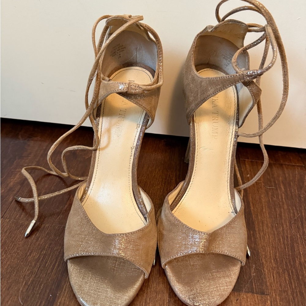 Ivanka Trump Tan Stiletto Heels with Strappy Design